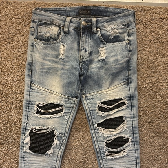 Black Premium Mens size 30waist jeans Distressed black mesh Light wash No flaws - Picture 3 of 11